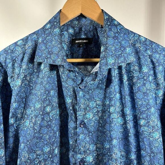 JARED LANG Men's Paisley Button-Down Long Sleeve Shirt Blue Size Extra Large - Picture 3 of 10